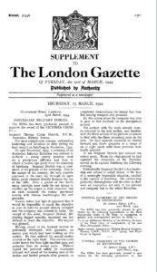 The Victoria Cross citation for Tom Derrick (The London Gazette, 23 March 1944)